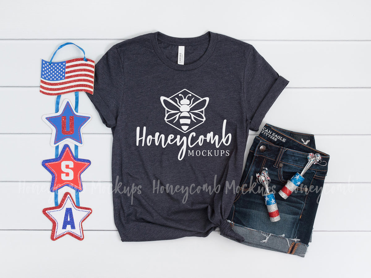 Bella Canvas 3001 T-Shirt | Heather Midnight Navy | 4th of July | SKU2290