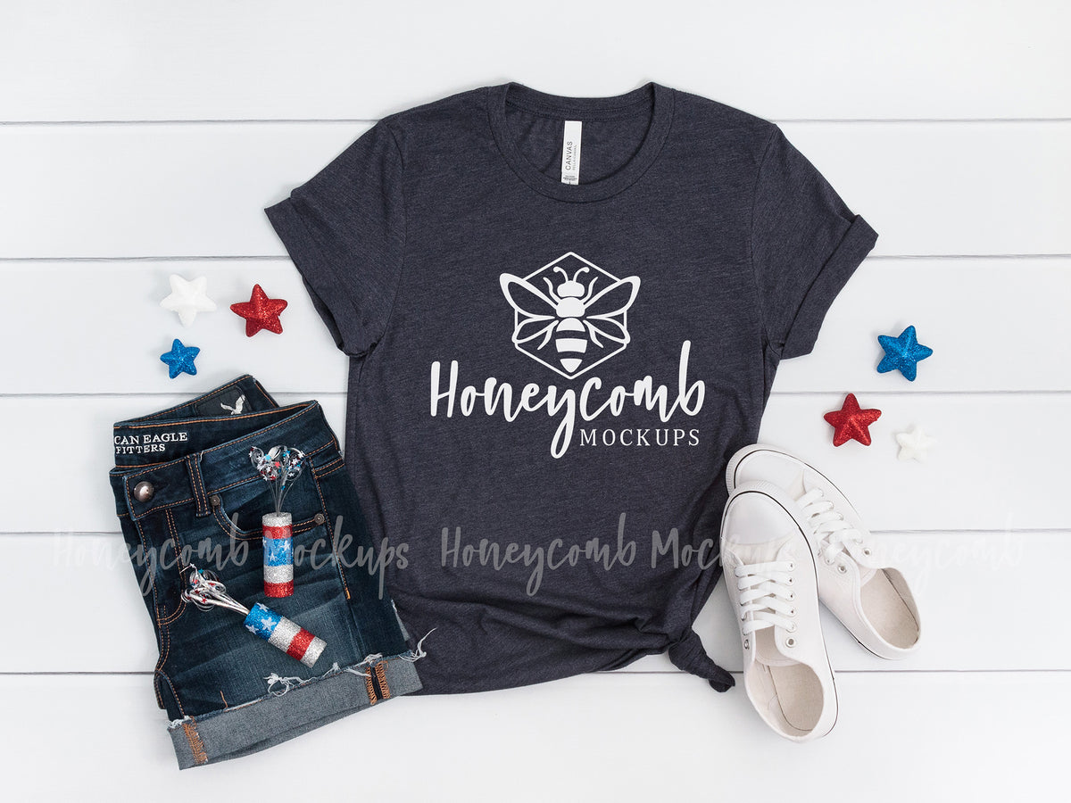 Bella Canvas 3001 T-Shirt | Heather Midnight Navy | 4th of July | SKU2287