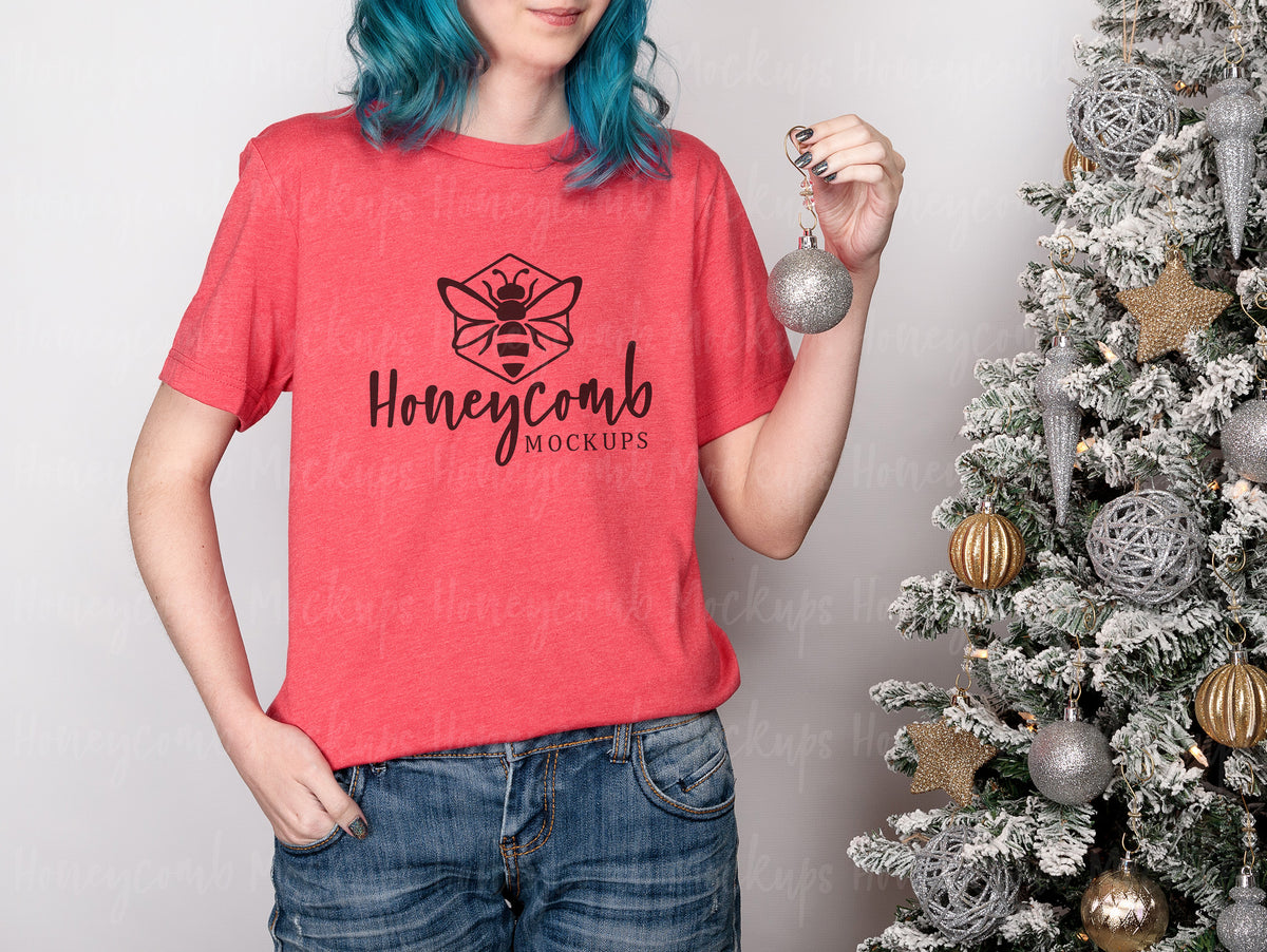 Bella Canvas 3001 T-Shirt | Heather Red | Christmas | Model Mockups | SKU2650