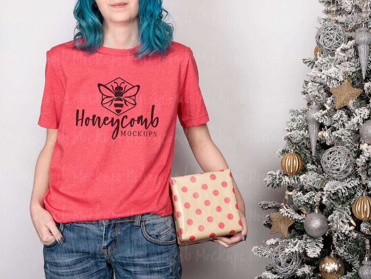 Bella Canvas 3001 T-Shirt | Heather Red | Christmas | Model Mockups | SKU2651