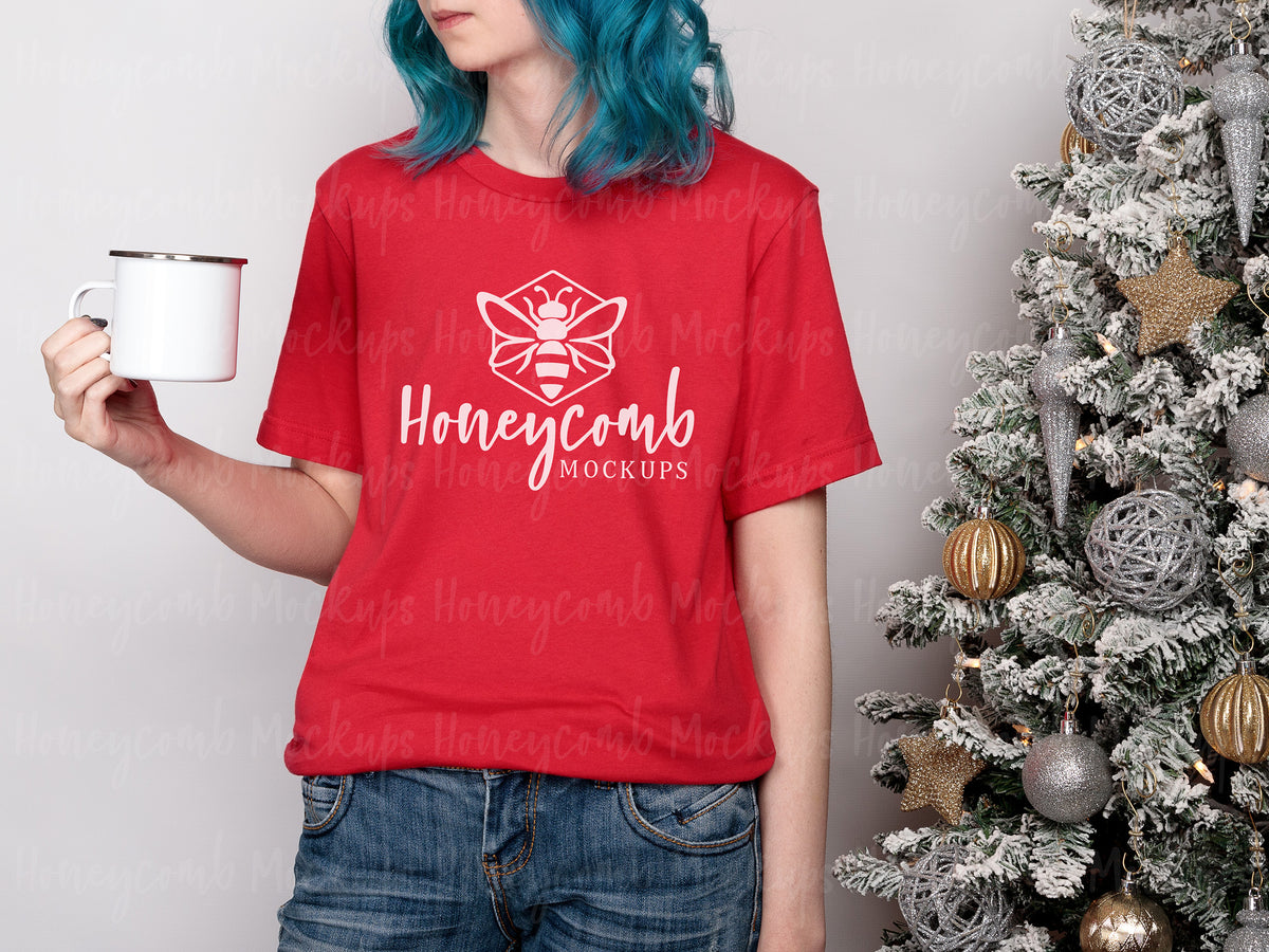 Bella Canvas 3001 T-Shirt | Red | Christmas | Model Mockups | SKU2654