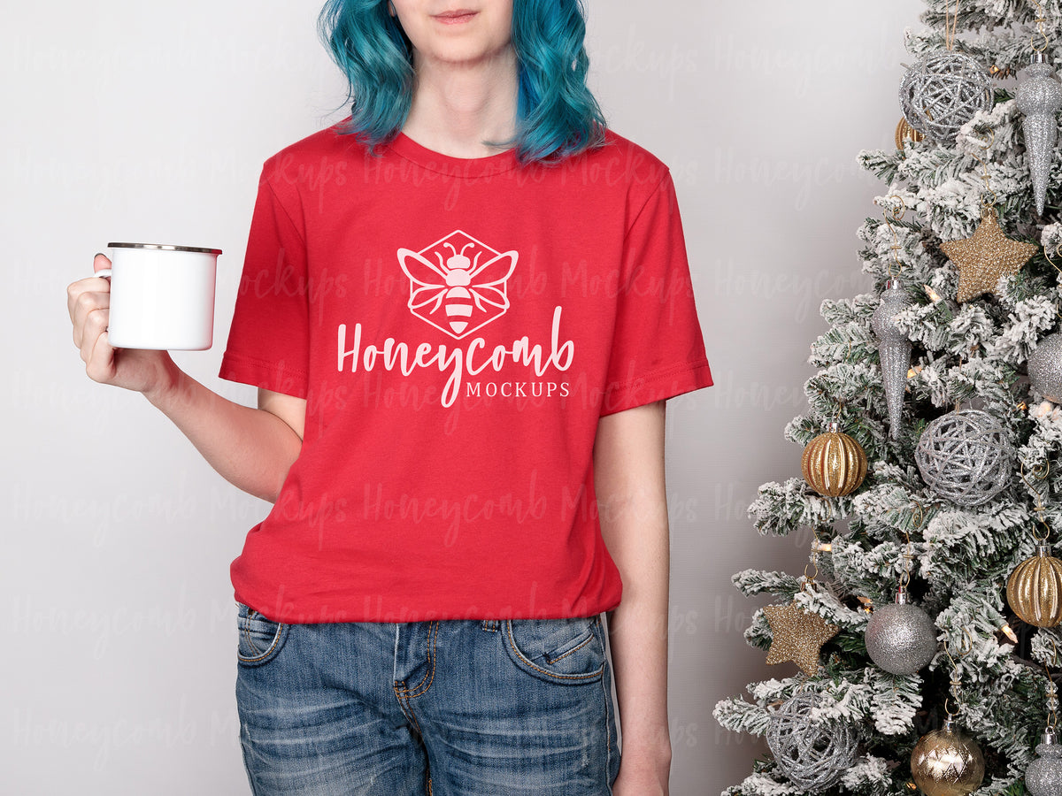 Bella Canvas 3001 T-Shirt | Red | Christmas | Model Mockups | SKU2655