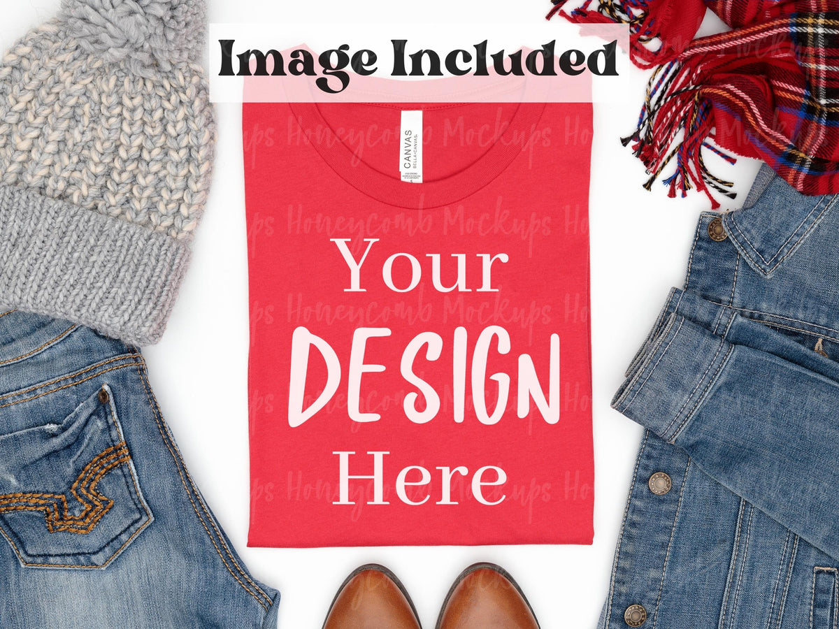 Bella Canvas 3001 T-Shirt | Red | Video Mockups | SKU2630