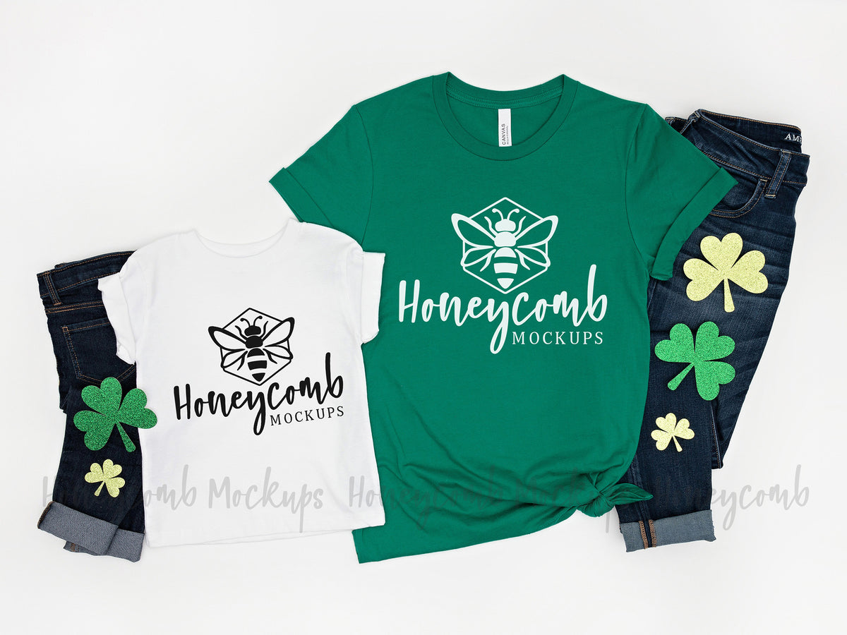 Bella Canvas 3001T and 3001 | White and Kelly | St Patricks Day | Mommy and Me | SKU2103