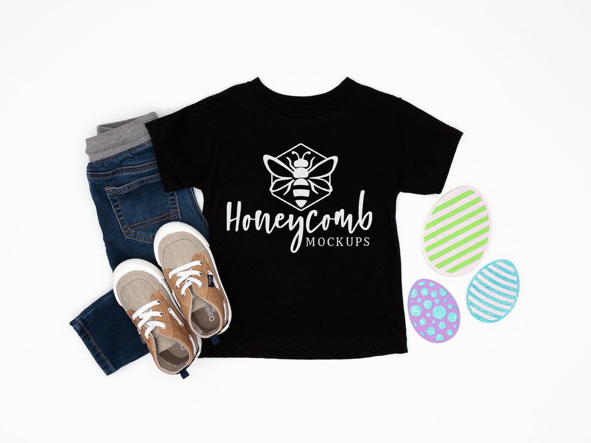 Bella Canvas 3001T T-Shirt | Black | Easter |  Toddler Boy Mockup | SKU1055