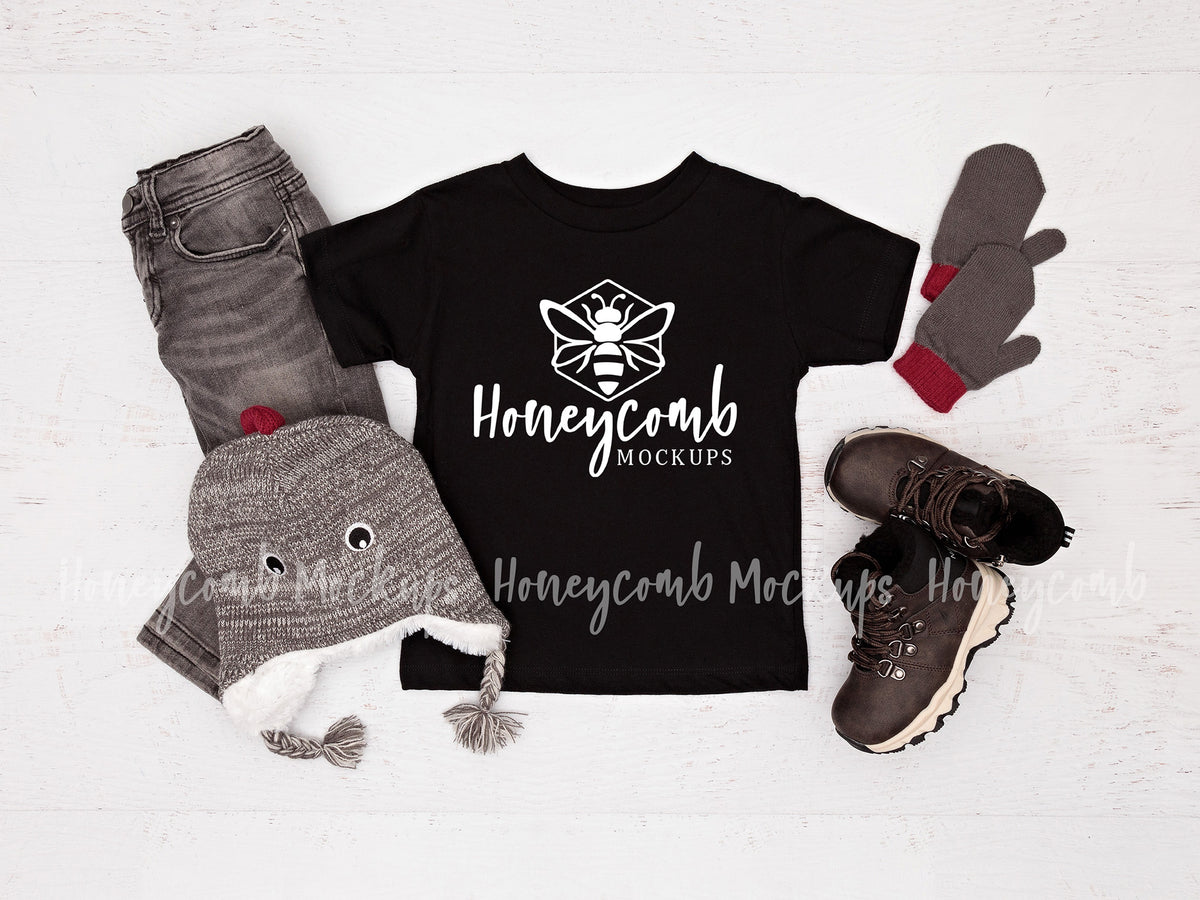 Bella Canvas 3001T T-Shirt | Black | Toddler Boy Mockup | SKU1663
