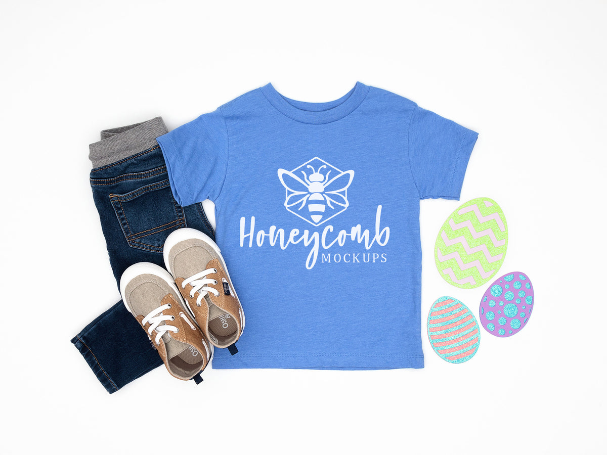 Bella Canvas 3001T T-Shirt | Heather Columbia Blue | Easter |  Toddler Boy Mockup | SKU1057