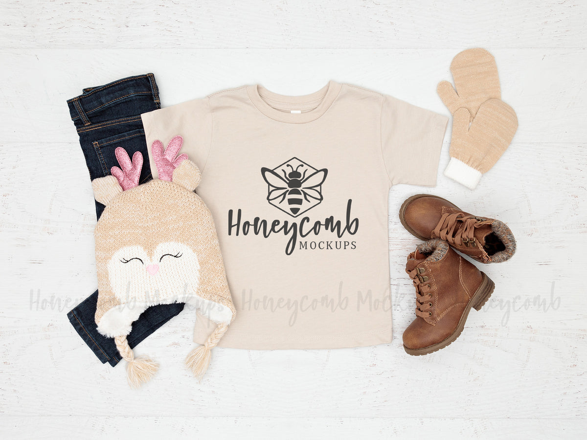 Bella Canvas 3001T T-Shirt | Heather Dust | Toddler Girl Mockup | SKU1676