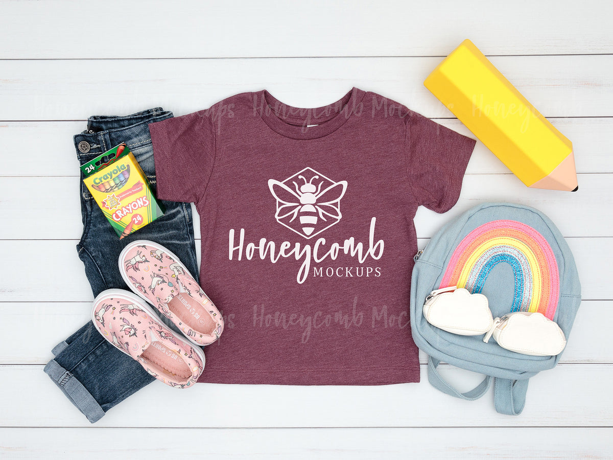 Bella Canvas 3001T T-Shirt | Heather Maroon | Toddler Girl | SKU2402