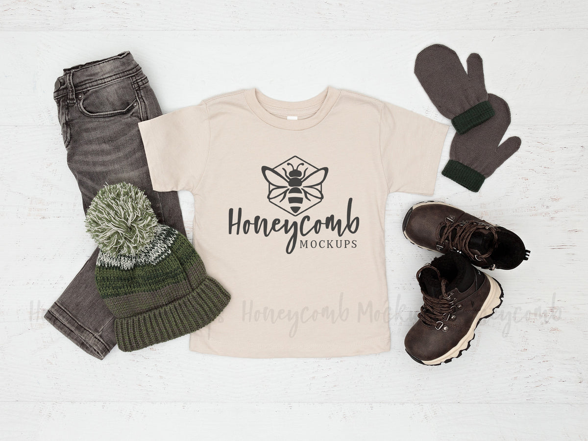 Bella Canvas 3001T T-Shirt | Heather Dust | Toddler Boy Mockup | SKU1679