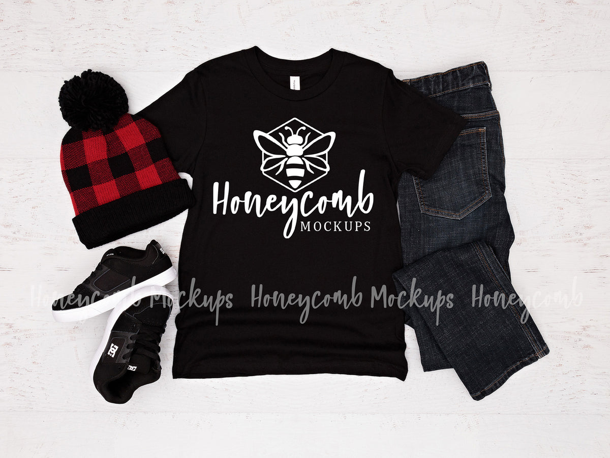 Bella Canvas 3001Y T-Shirt | Black | Youth Boy Mockup | SKU1797