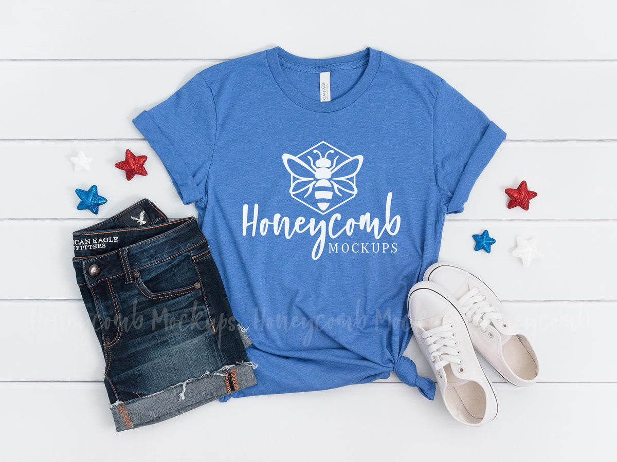 Bella Canvas 3001 T-Shirt | Heather Columbia Blue | 4th of July | SKU2284