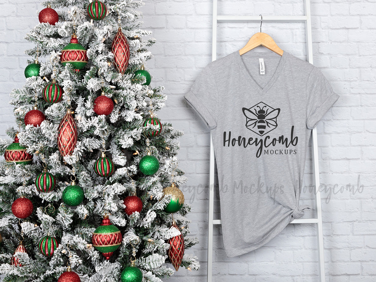 Bella Canvas 3005 V-Neck T-Shirt | Athletic Heather | Christmas | SKU1906