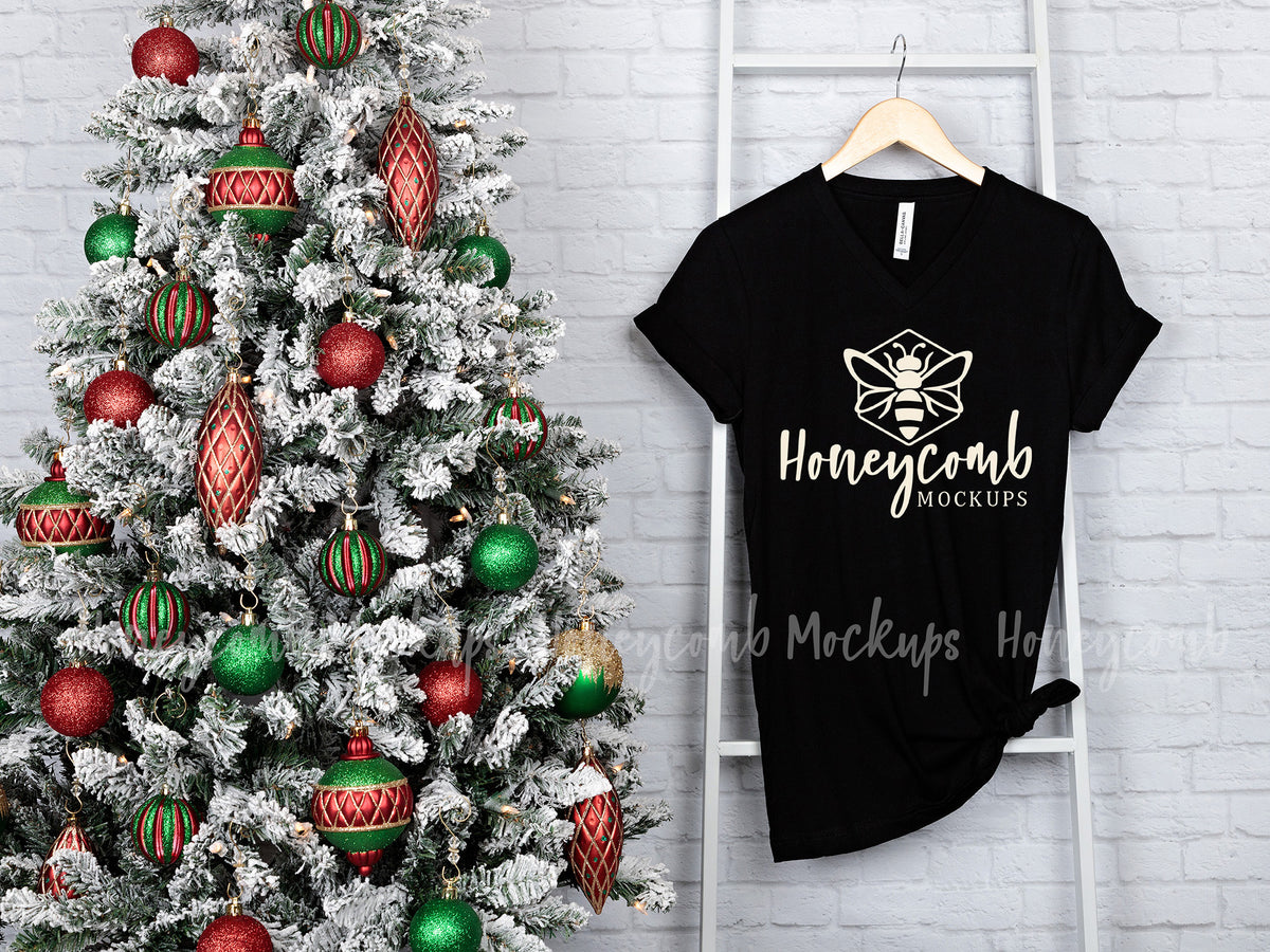 Bella Canvas 3005 V-Neck T-Shirt | Black | Christmas | SKU1907