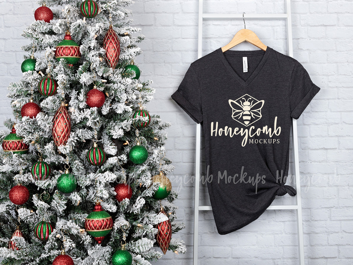 Bella Canvas 3005 V-Neck T-Shirt | Dark Grey Heather | Christmas | SKU1908