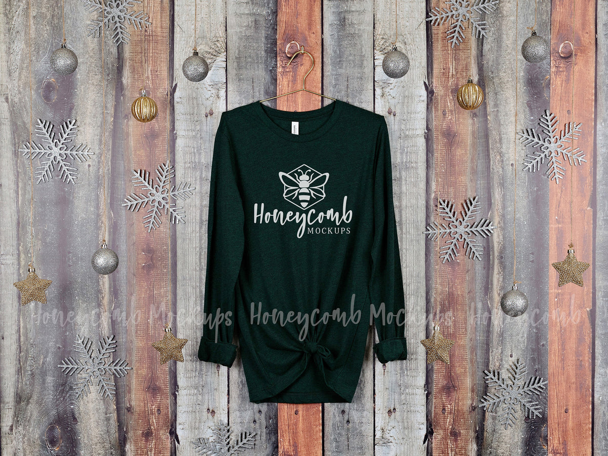 Bella Canvas 3501 Long Sleeve | Emerald Tri-Blend | Christmas | Hanging | SKU2179