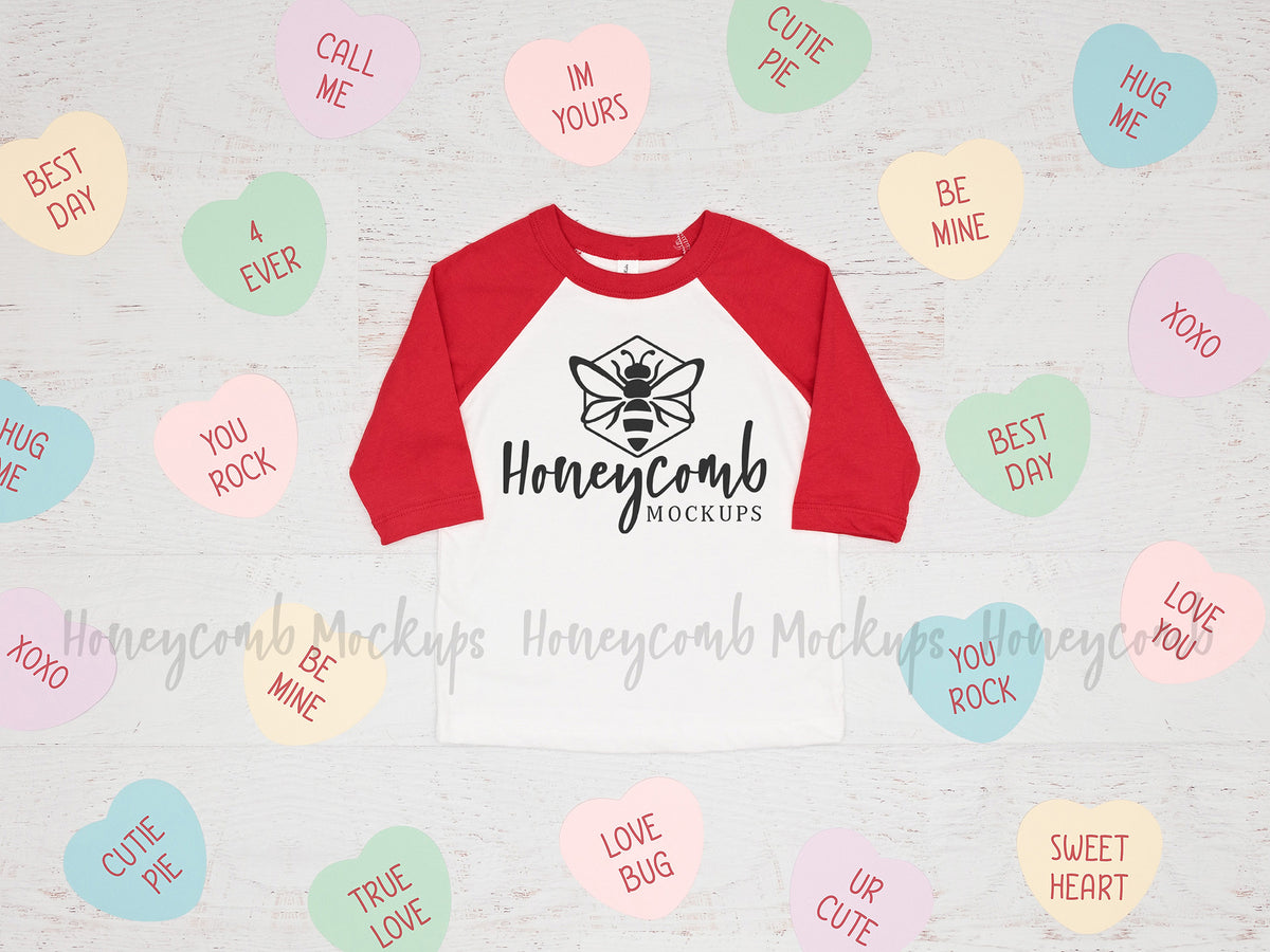 Bella Canvas 3200T Baseball Tee | White/Red | Valentines Day | SKU1431
