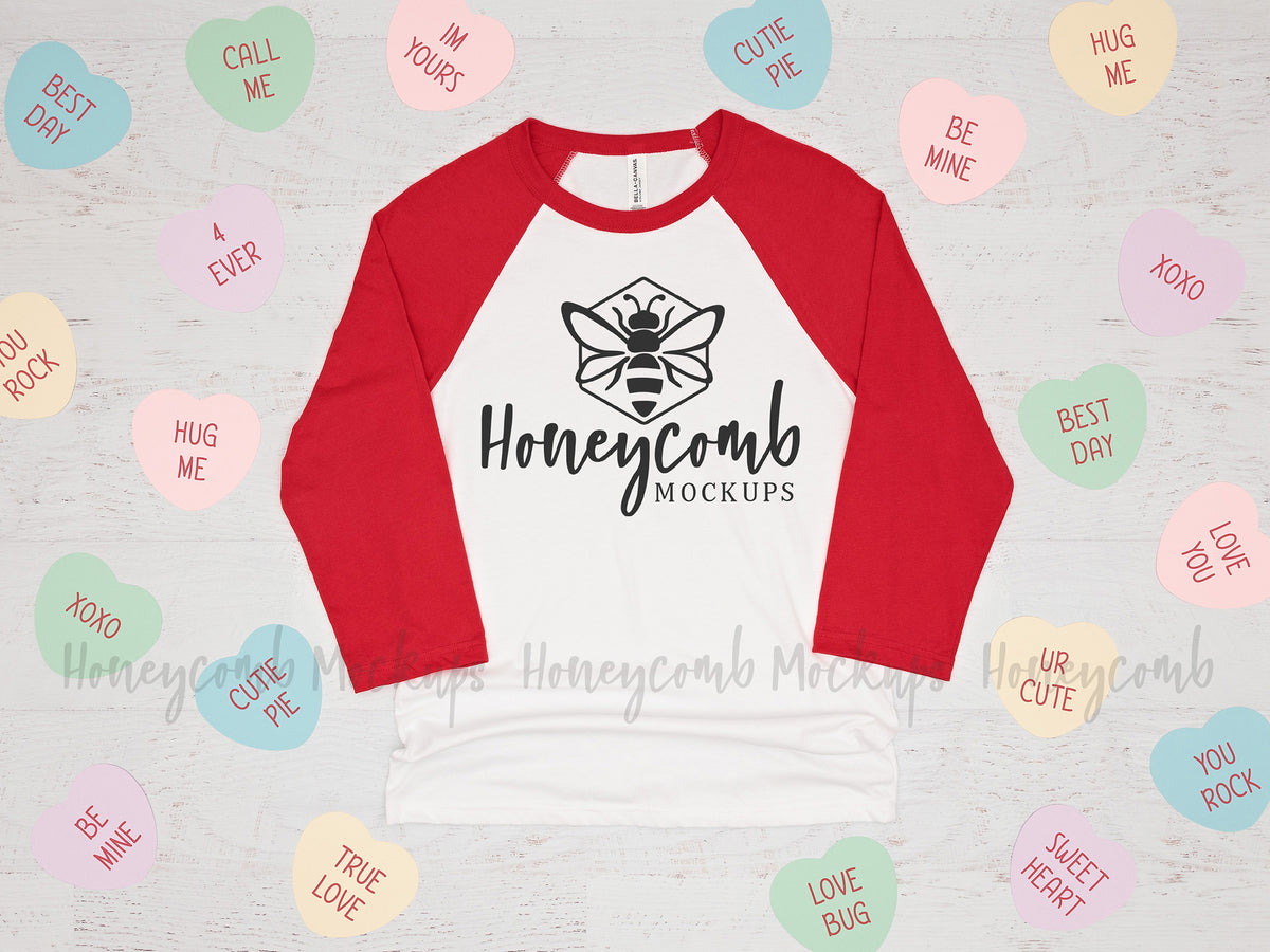Bella Canvas 3200 Baseball Tee | White/Red | Valentines Day | SKU1432