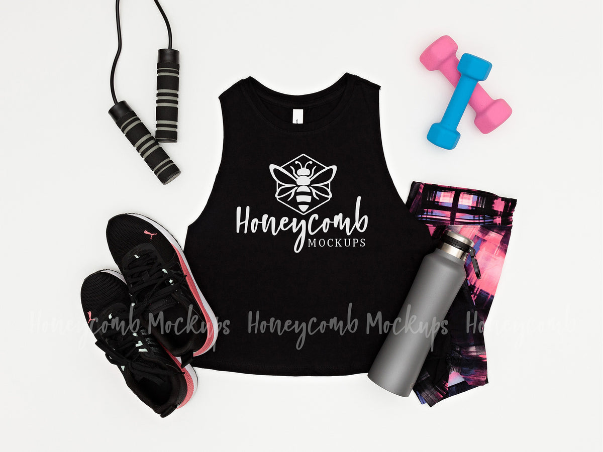 Bella Canvas 6682 Womens Racerback Cropped Tank | Black | Workout | SKU1142