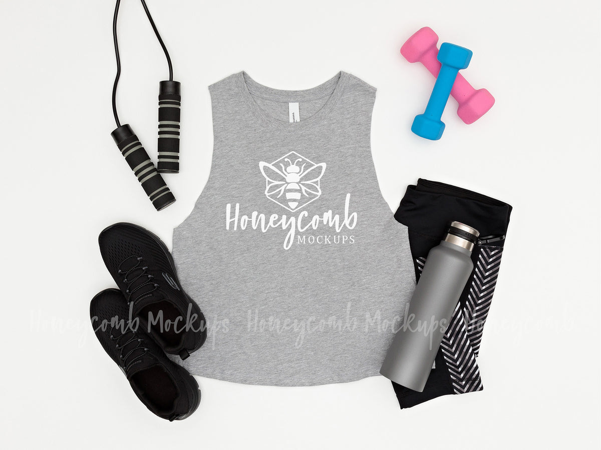 Bella Canvas 6682 Womens Racerback Cropped Tank | Athletic Heather | Workout | SKU1143
