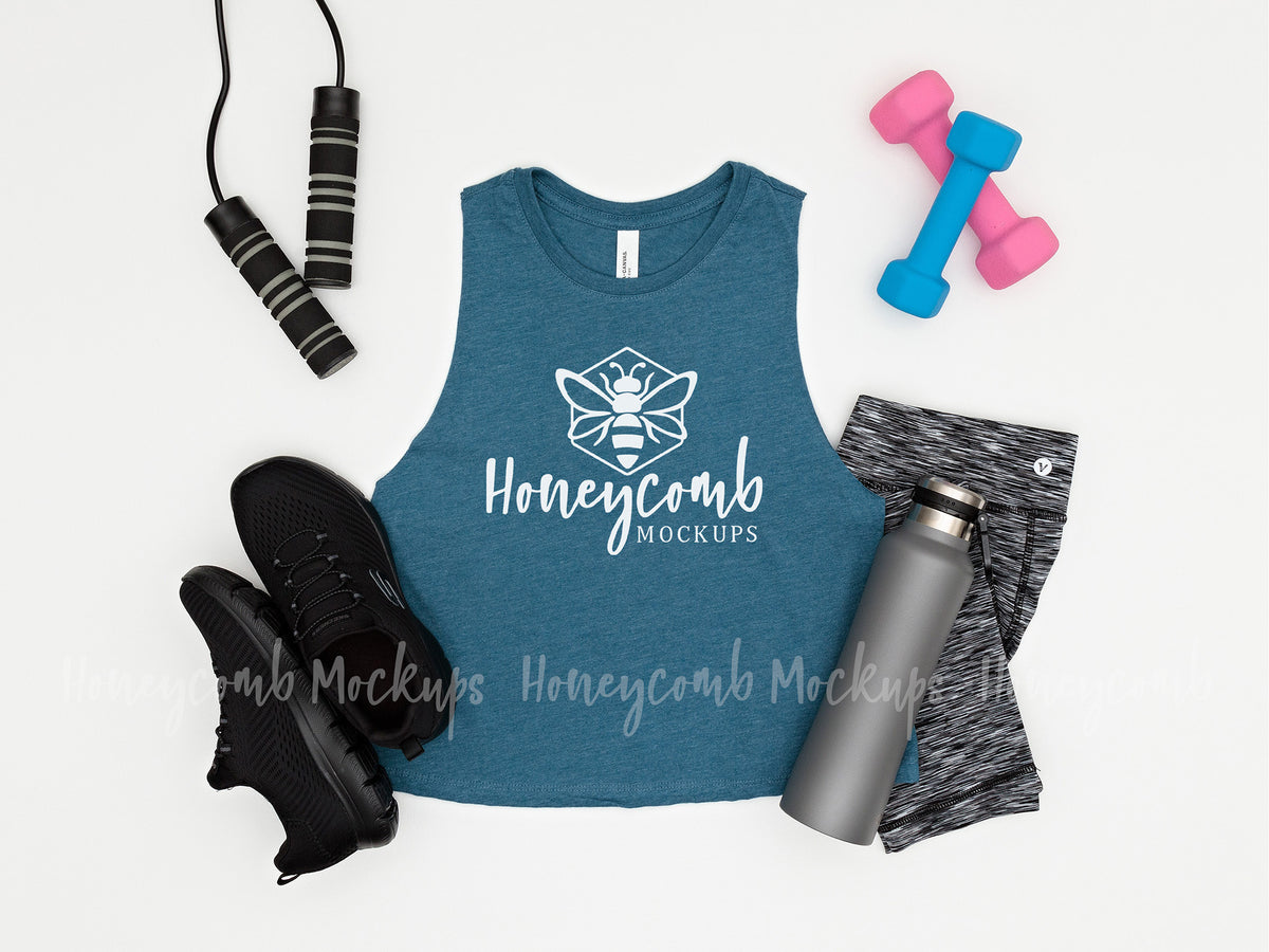 Bella Canvas 6682 Womens Racerback Cropped Tank | Heather Deep Teal | Workout | SKU1144