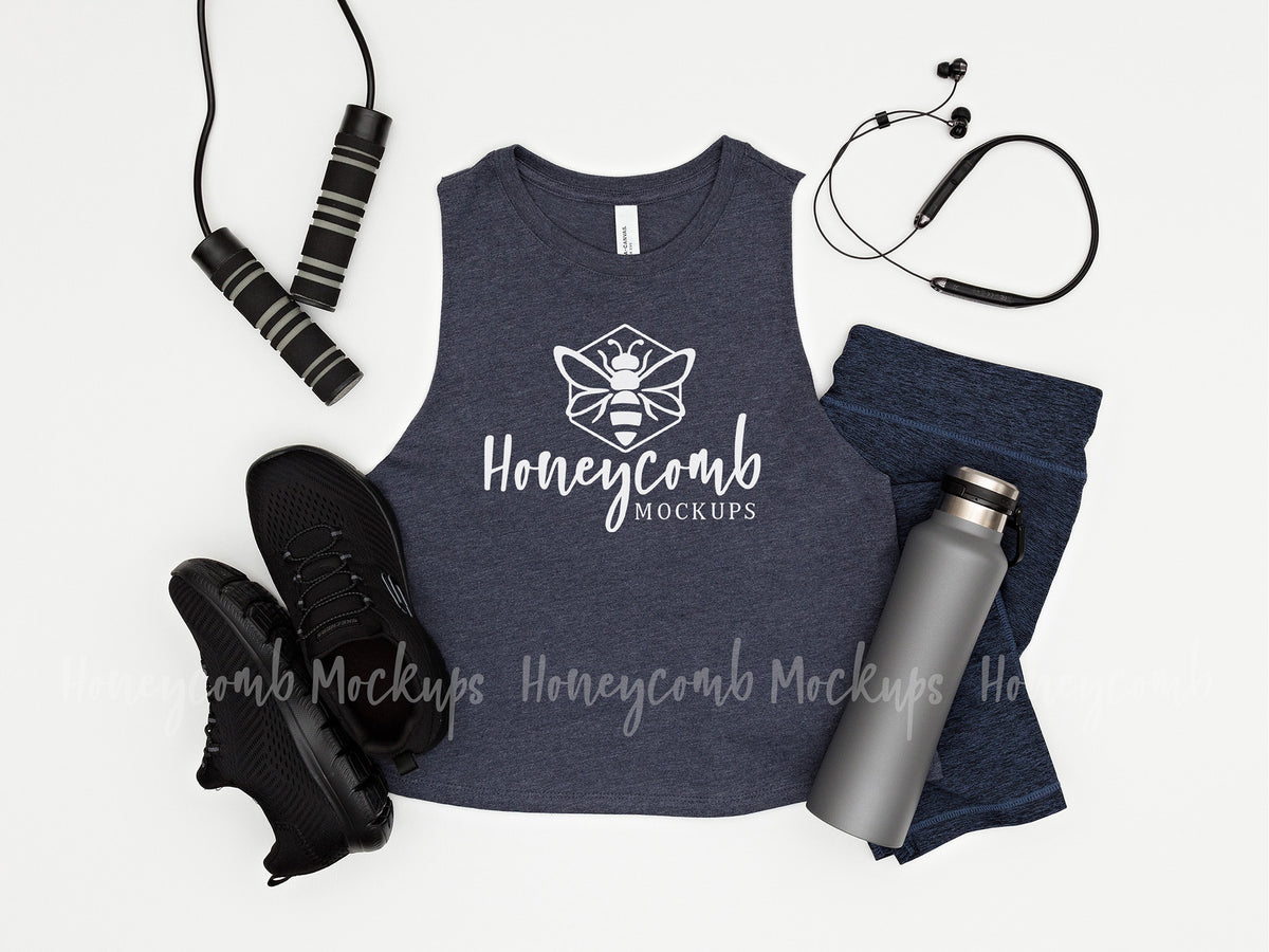 Bella Canvas 6682 Womens Racerback Cropped Tank | Heather Navy | Workout | SKU1146
