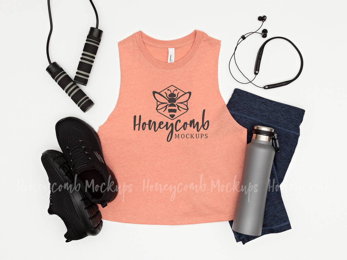 Bella Canvas 6682 Womens Racerback Cropped Tank | Heather Sunset | Workout | SKU1147