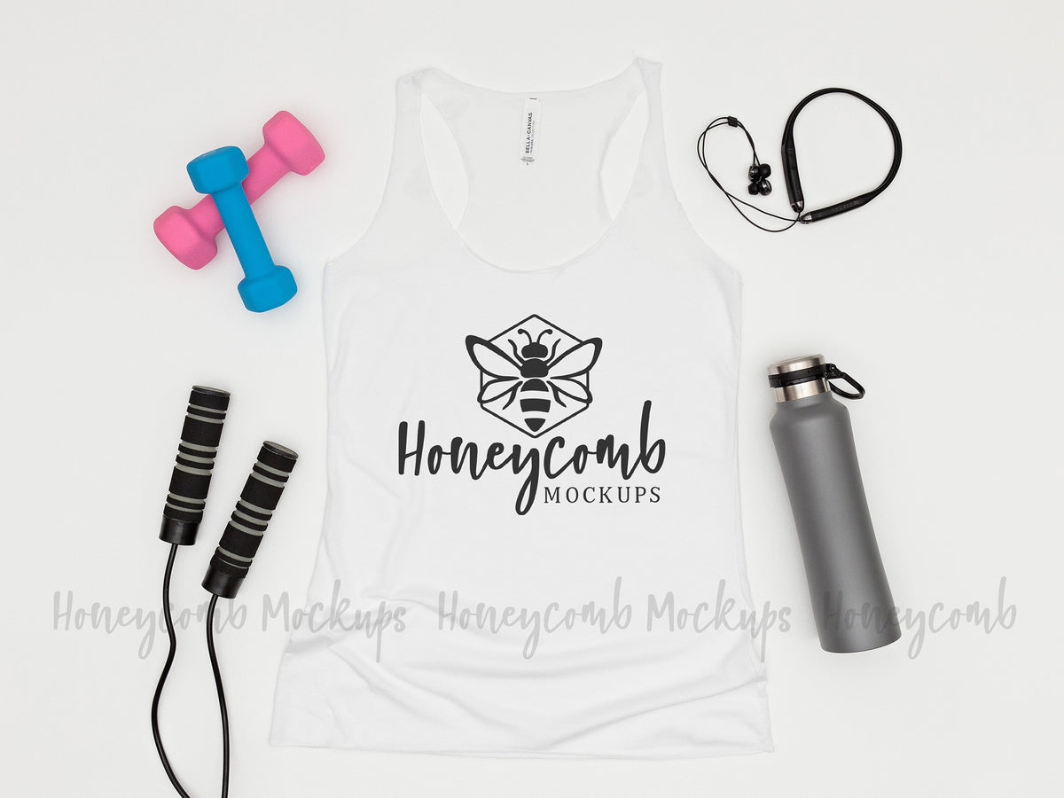 Bella Canvas 8430 Womens Tri-Blend Racerback Tank | White | Workout | SKU1151