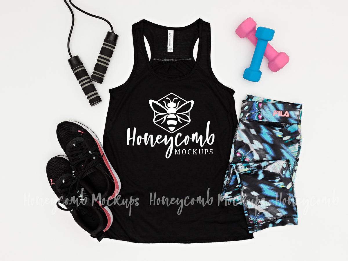 Bella Canvas 8800 Womens Flowy Racerback Tank | Black | Workout | SKU1153