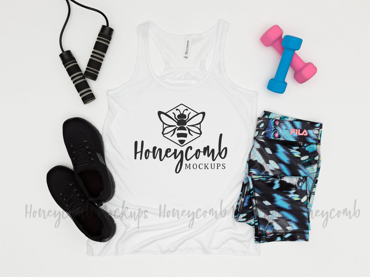 Bella Canvas 8800 Womens Flowy Racerback Tank | White | Workout | SKU1154