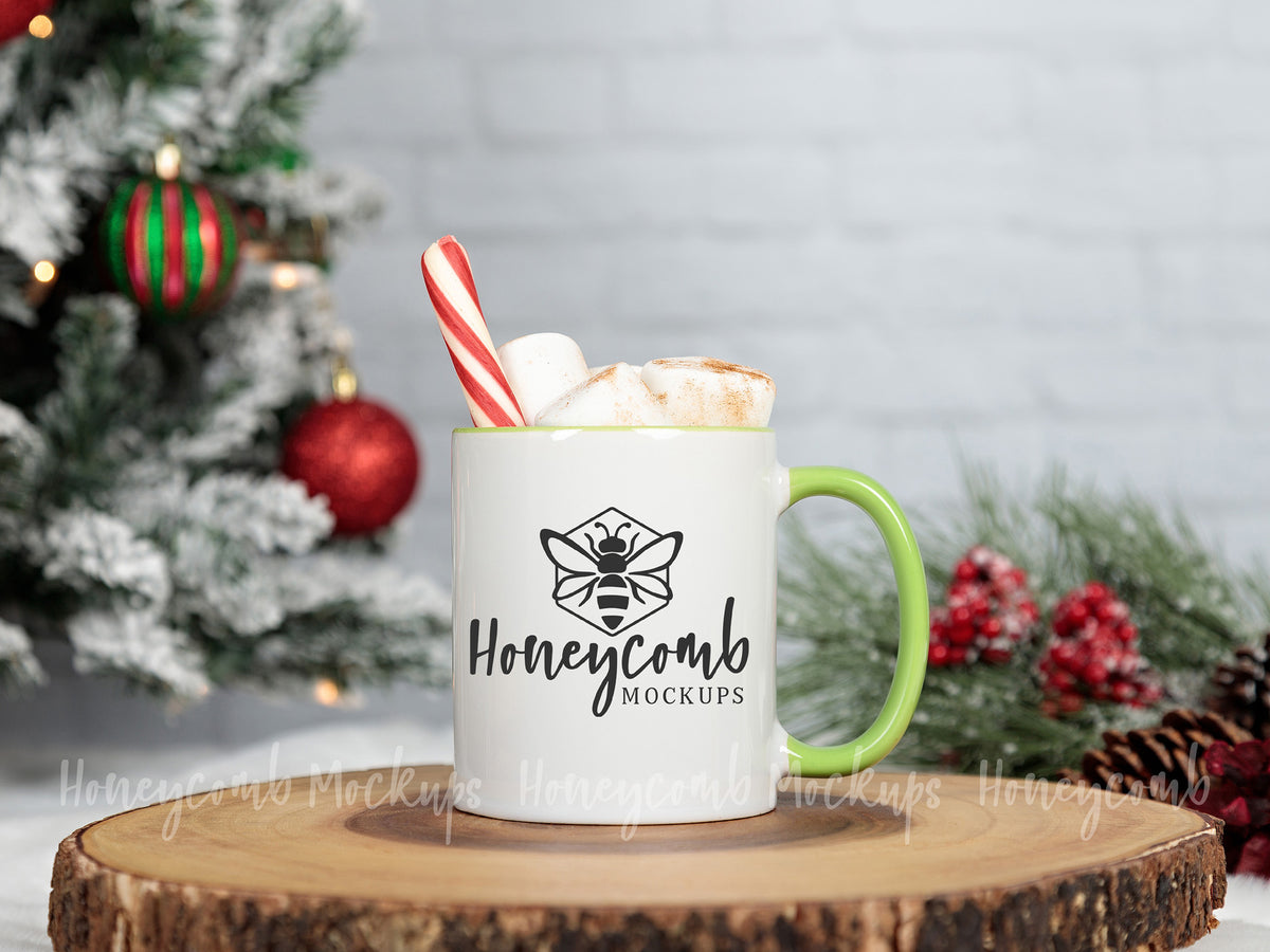 11 Ounce Accent Mug | White/Green | Christmas | SKU1758