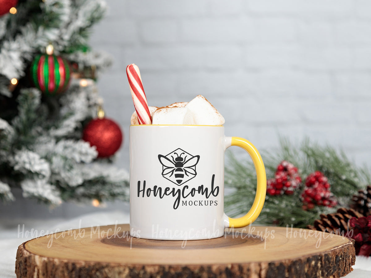 11 Ounce Accent Mug | White/Yellow | Christmas | SKU1762