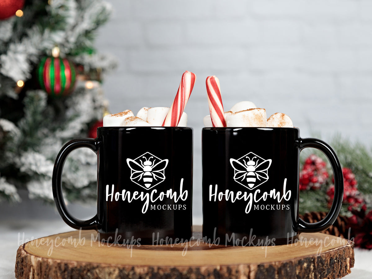 Two 11 Ounce Mugs | Black | Christmas | SKU1772