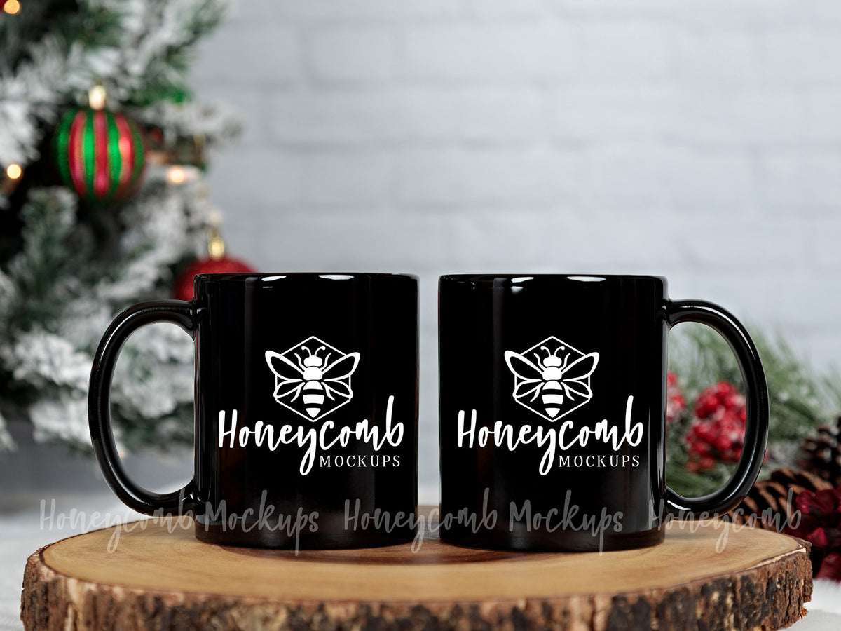 Two 11 Ounce Mugs | Black | Christmas | SKU1773