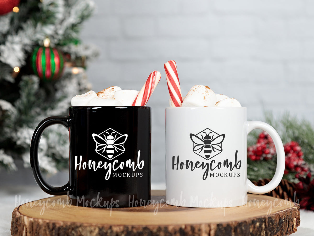 Two 11 Ounce Mugs | Black and White | Christmas | SKU1769