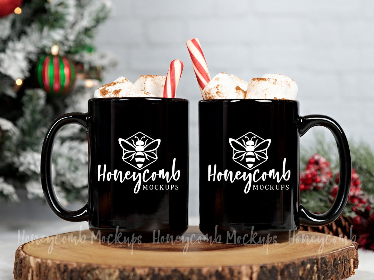 Two 15 Ounce Mugs | Black | Christmas | SKU1783