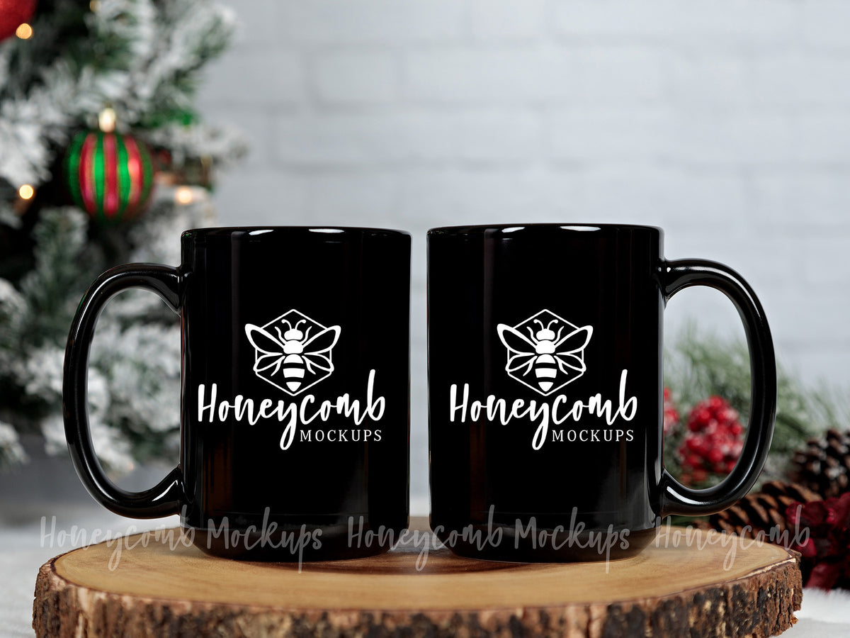 Two 15 Ounce Mugs | Black | Christmas | SKU1784
