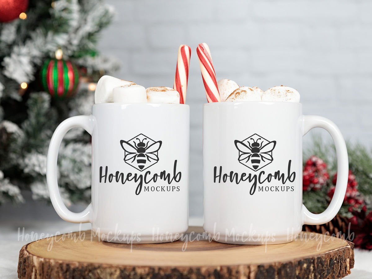 Two 15 Ounce Mugs | White | Christmas | SKU1787
