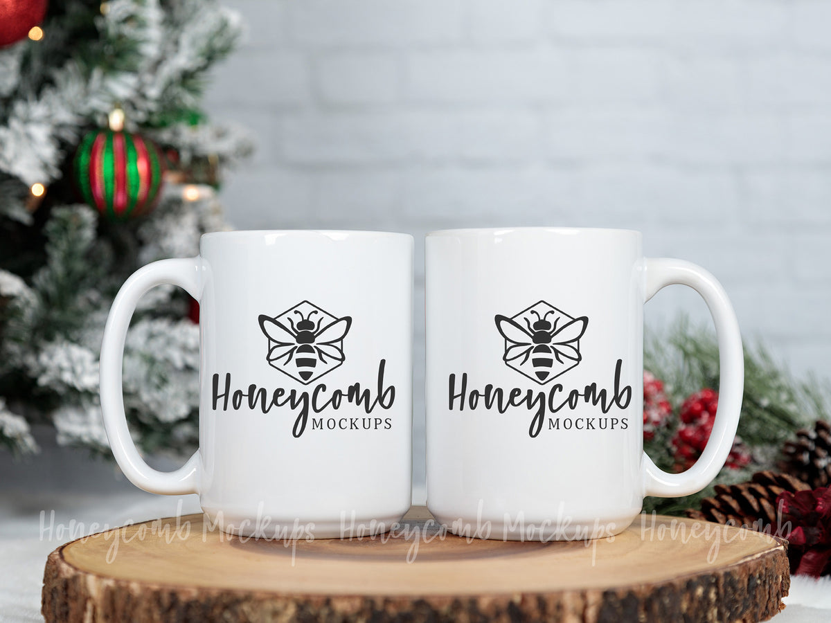 Two 15 Ounce Mugs | White | Christmas | SKU1788