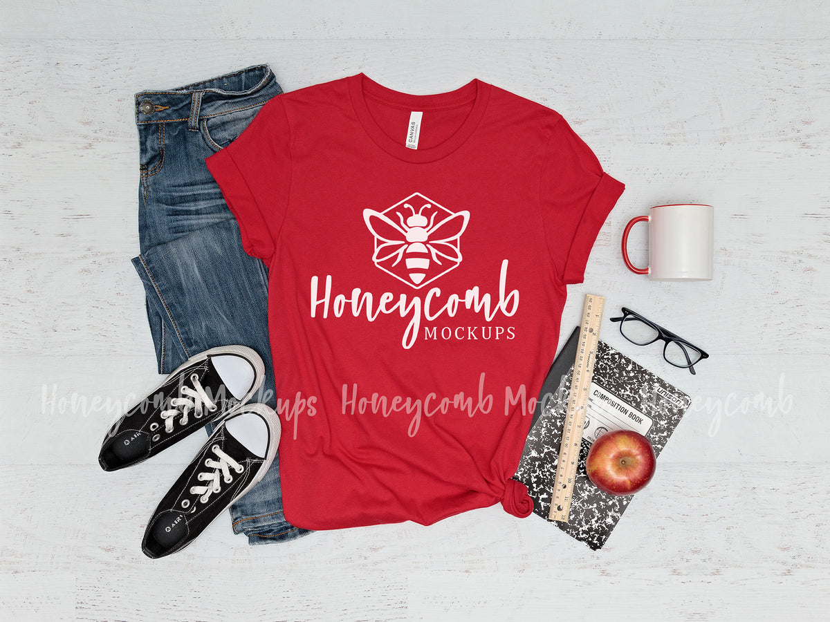 Bella Canvas 3001 T-Shirt | Red | Teacher | SKU1260