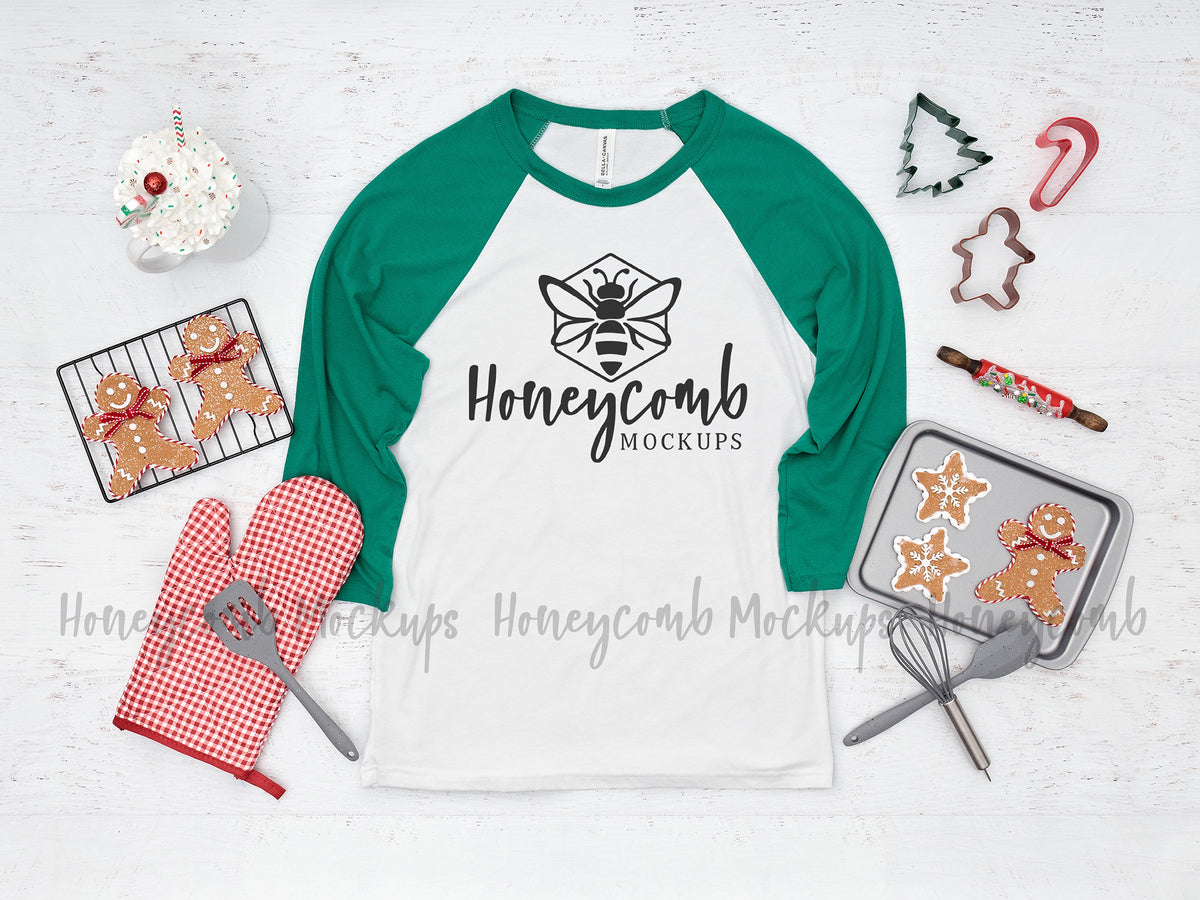 Bella Canvas 3200 Baseball Tee | White/Kelly | Christmas | Cookie Crew | SKU1502
