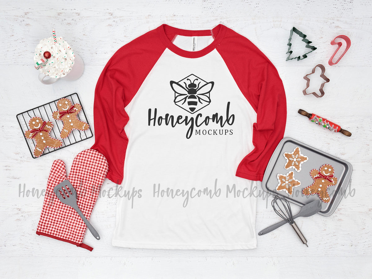 Bella Canvas 3200 Baseball Tee | White/Red | Christmas | Cookie Crew | SKU1503