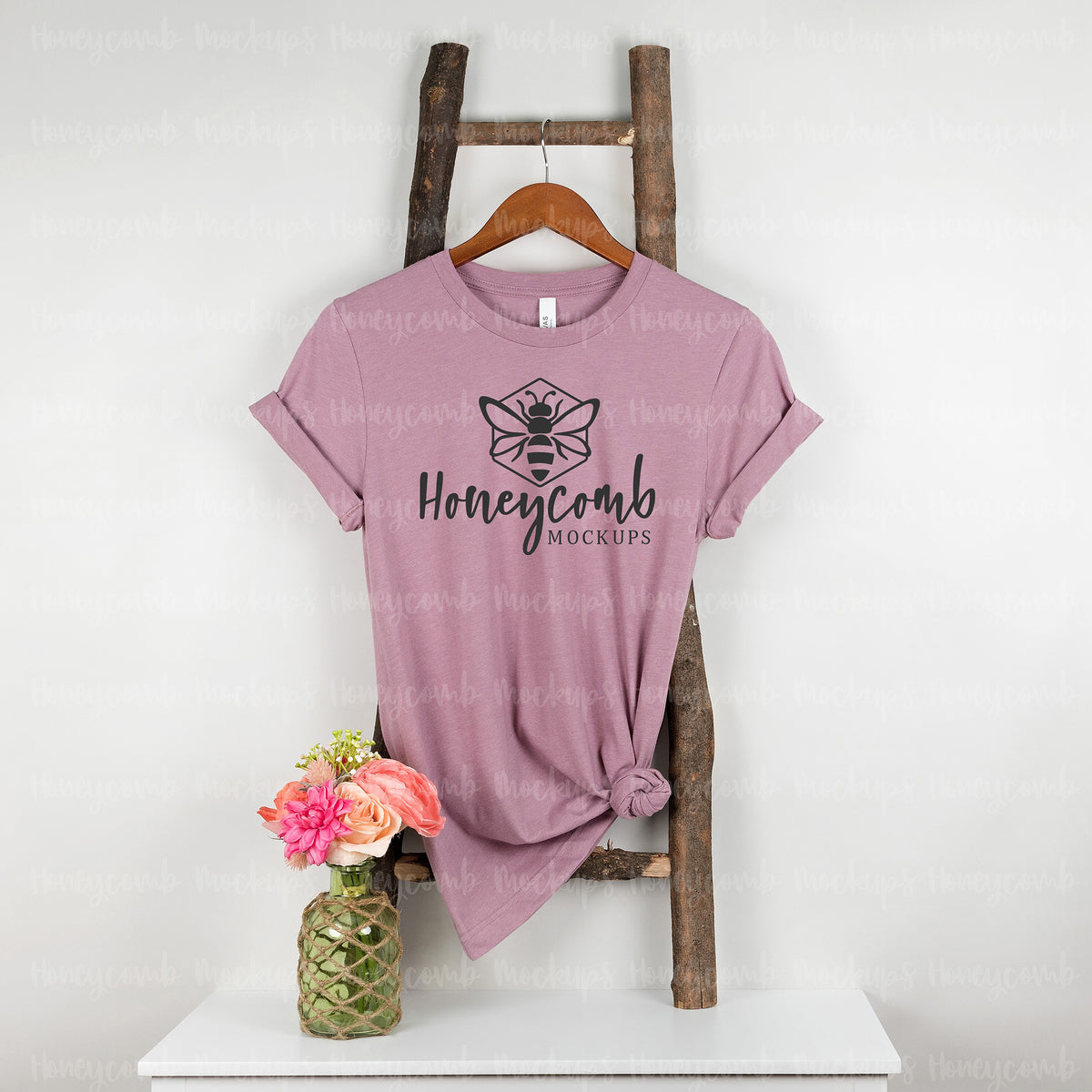 Bella Canvas 3001 T-Shirt | Heather Orchid | Hanging | SKU1297