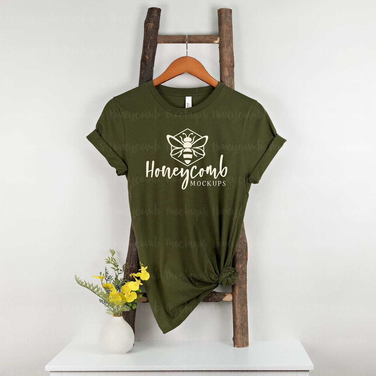 Bella Canvas 3001 T-Shirt | Olive | Hanging | SKU1310