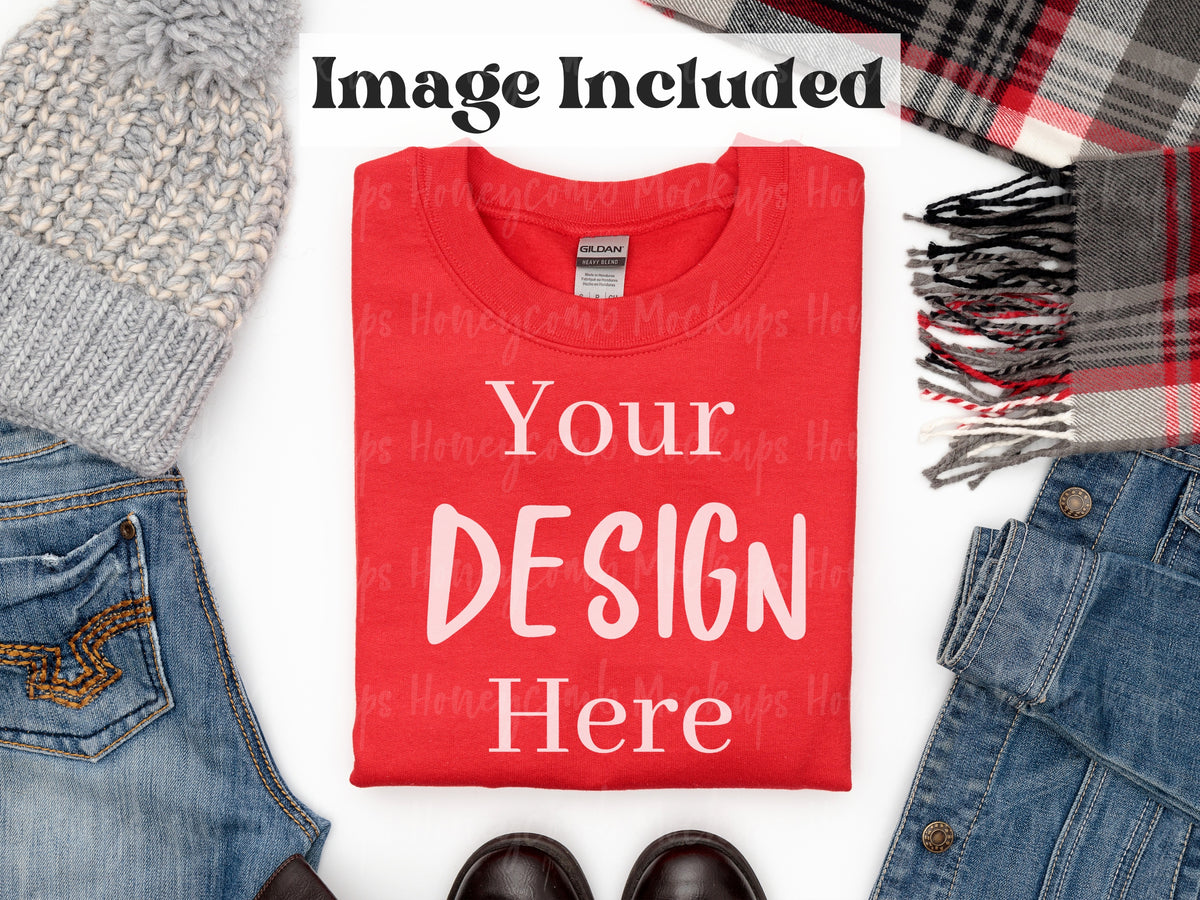 Gildan 18000 Sweatshirt | Red | Video Mockups | SKU2666