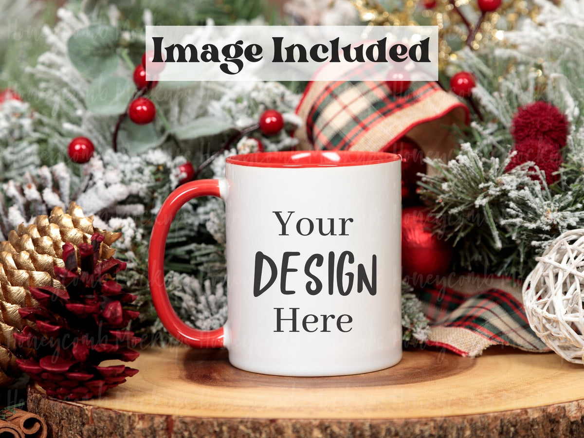 11 Ounce Accent Mug | White/Red | Christmas | Video Mockups | SKU2613