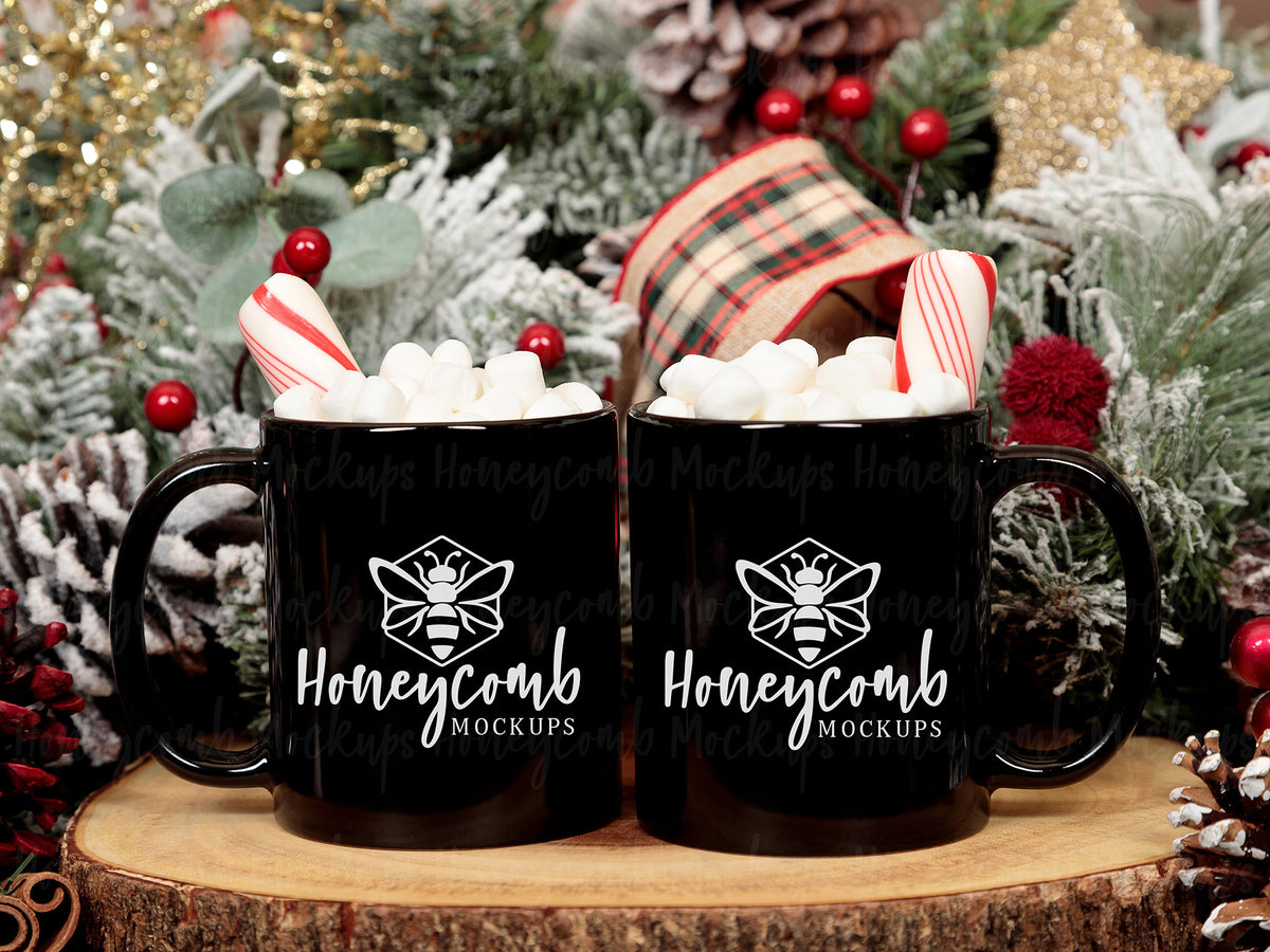 Two 11 Ounce Mugs | Black | Christmas | SKU2597