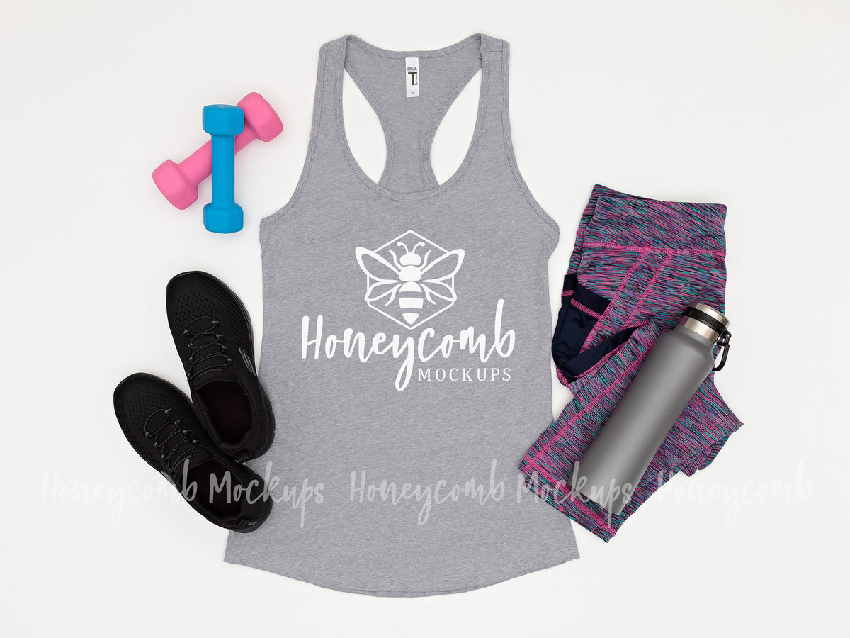 Next Level 1533 Womens Ideal Racerback Tank | Heather Grey | Workout | SKU1192