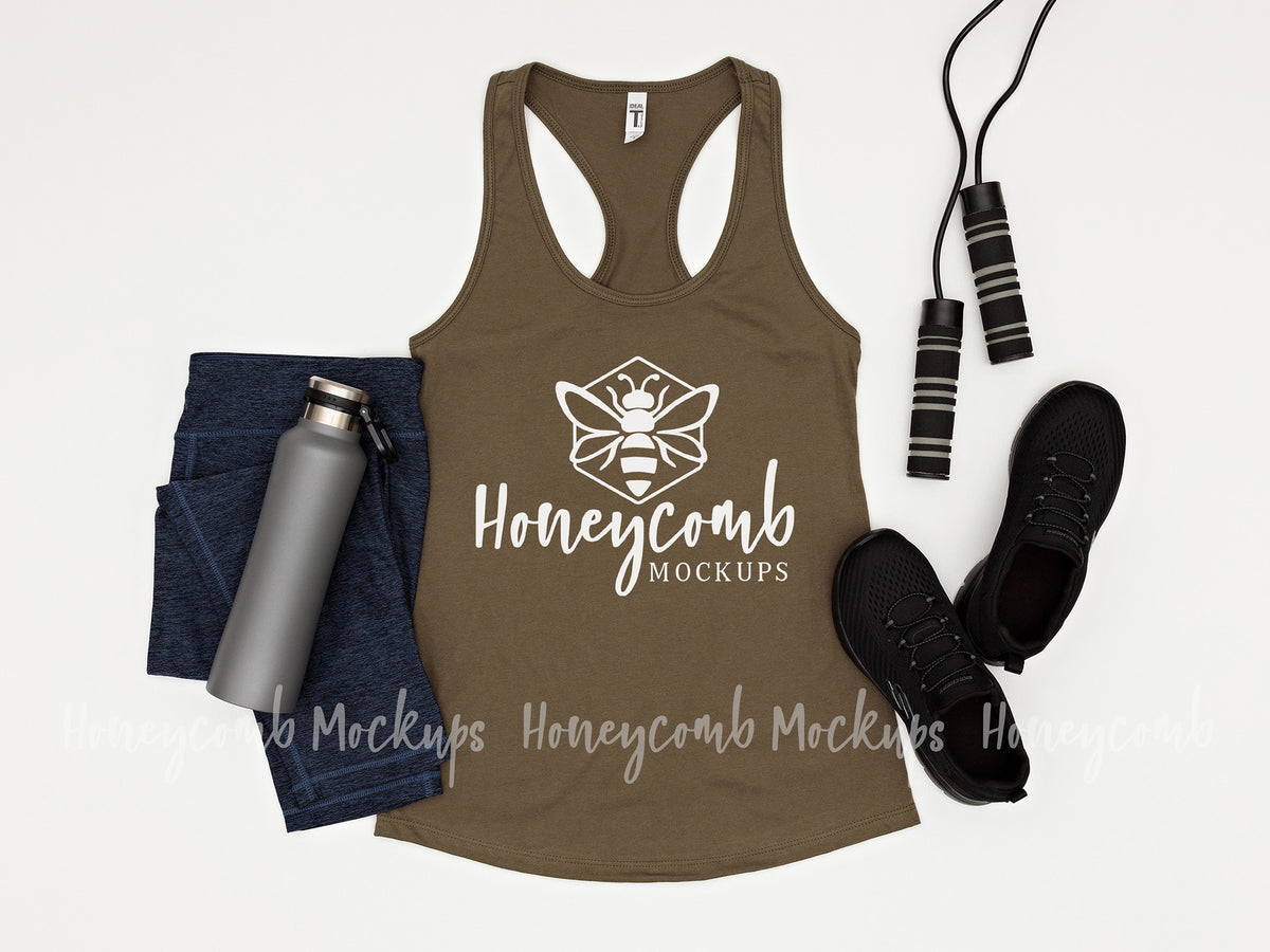 Next Level 1533 Womens Ideal Racerback Tank | Military Green | Workout | SKU1198