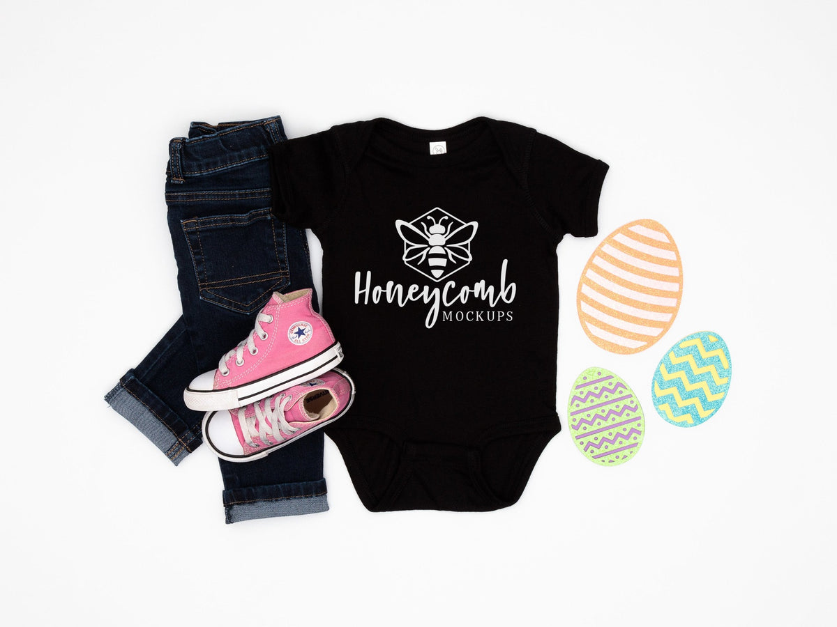 Rabbit Skins 4400 Bodysuit | Black | Easter | Baby Girl Mockup | SKU1065